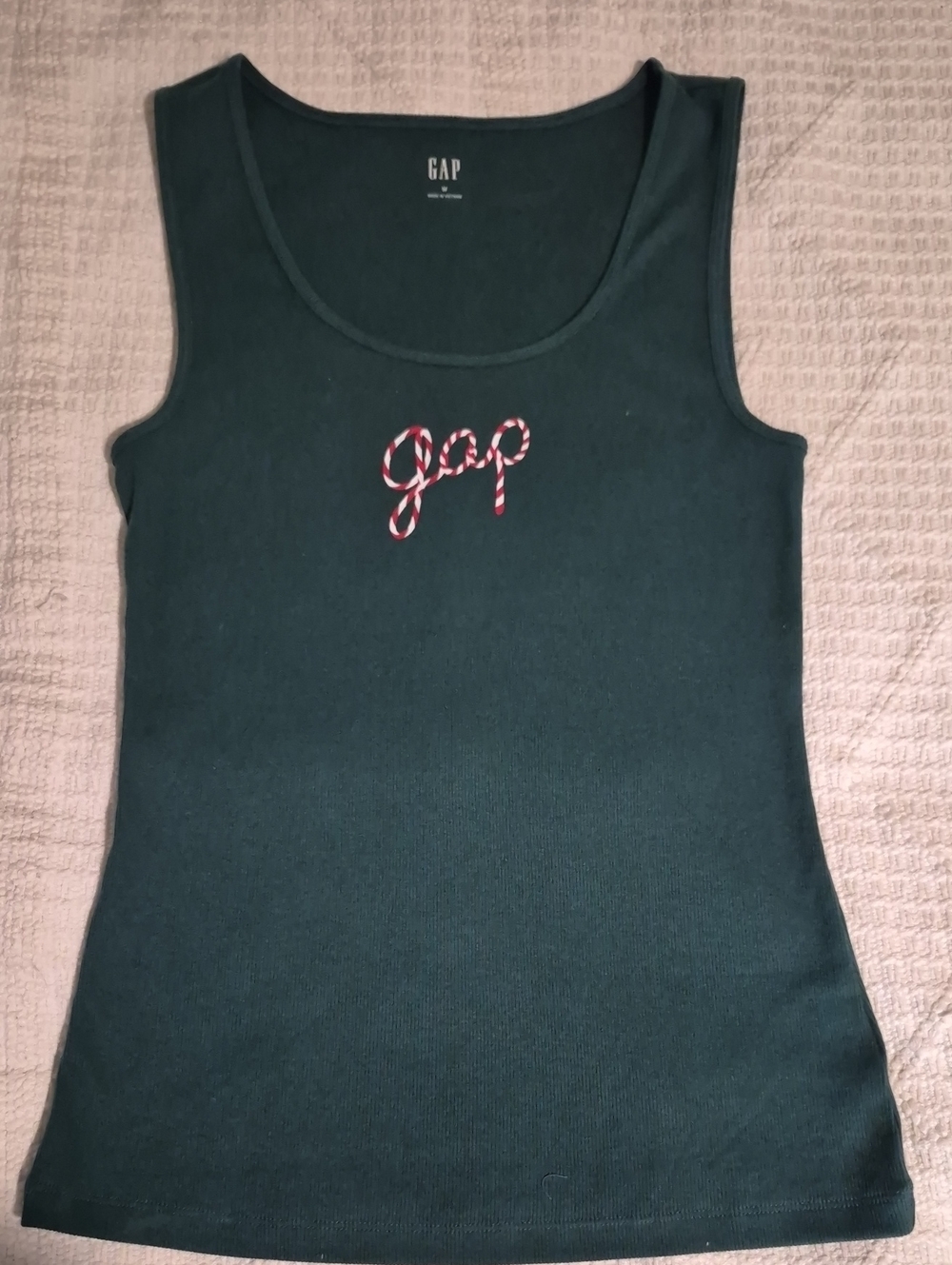 Gap Forest Green Candy Cane Logo Ribbed Tank Top - Size M